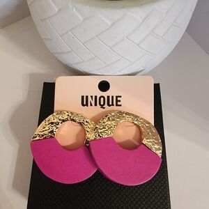 Nique Pink and Gold Statement Earrings